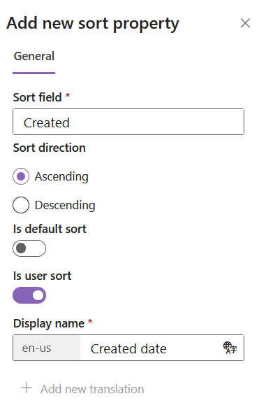 Add sort property