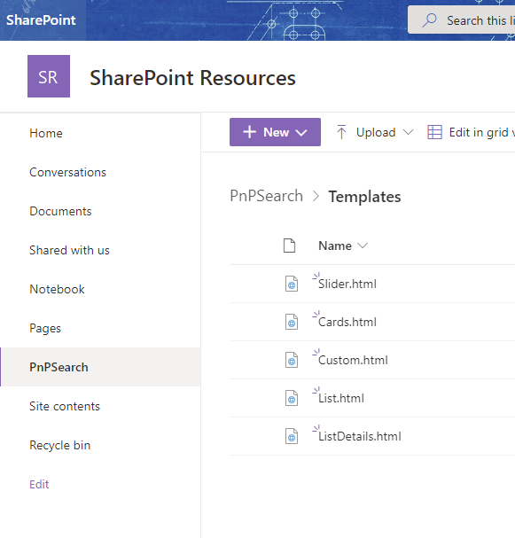 A sharePoint Library holding some templates