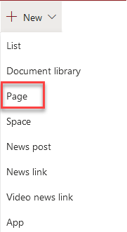 Create a new sharepoint page