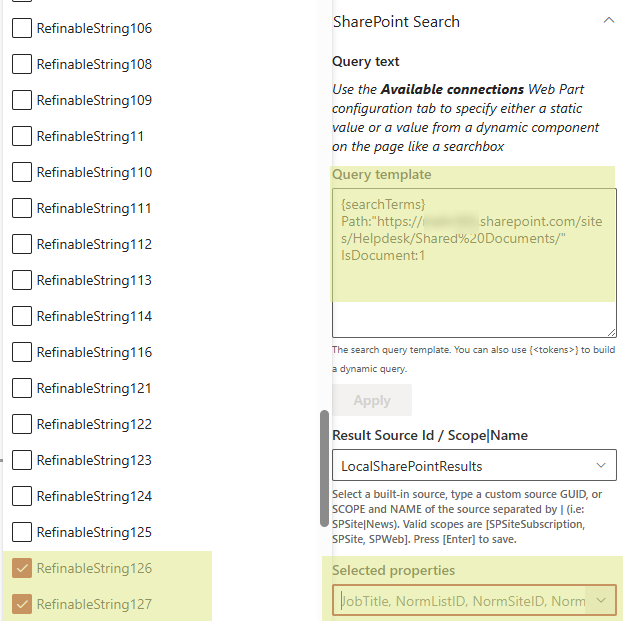 Configure PnP Search Result WebPart