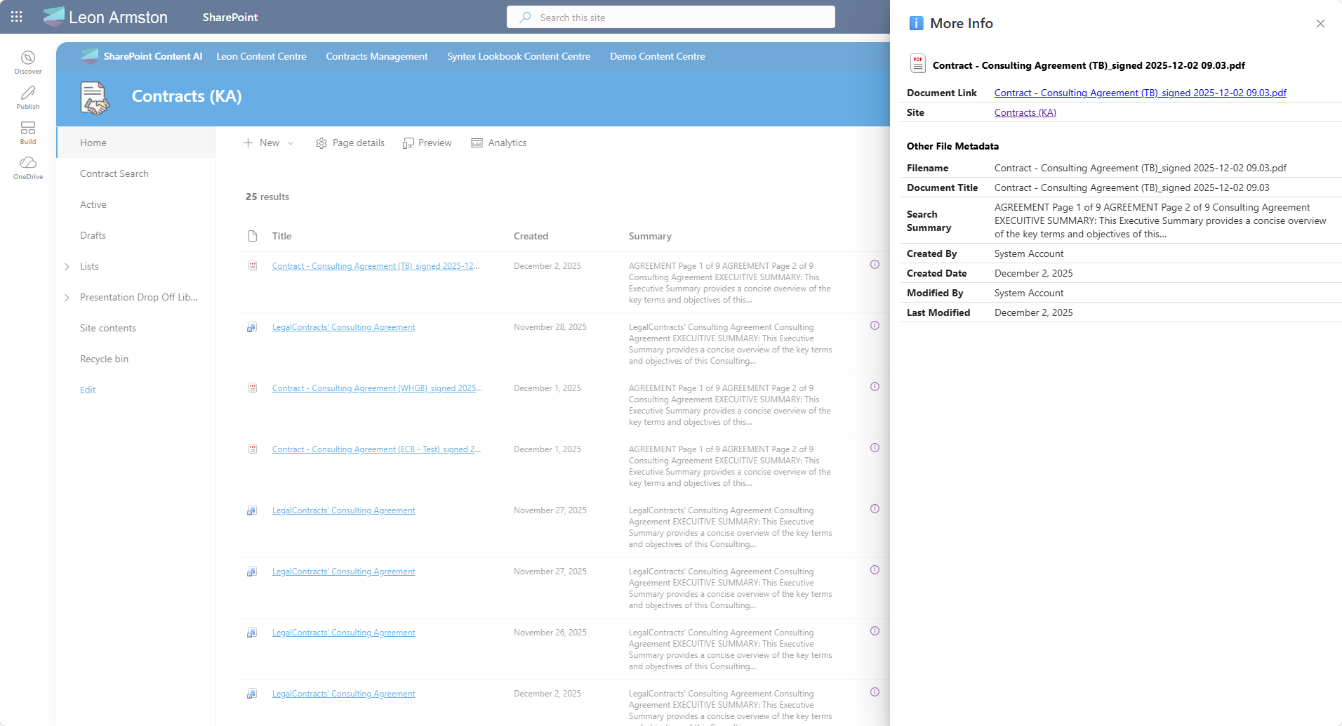 More Info panel open on the right side of a search results page