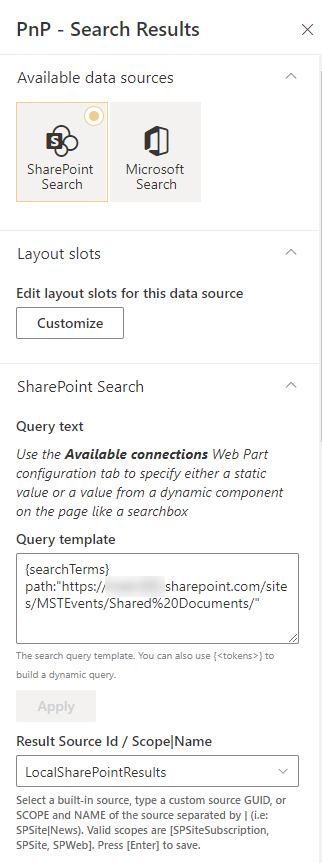 configure search results query